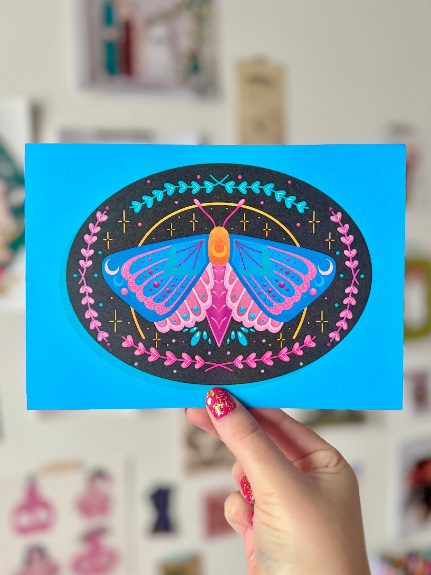 Blue Moth on Plaque Print