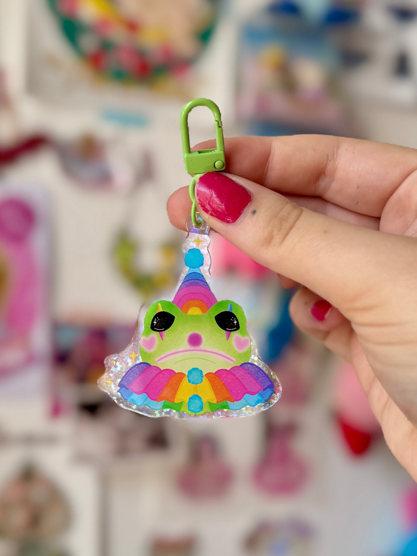 Clown Frog Glitter Acrylic Keyring