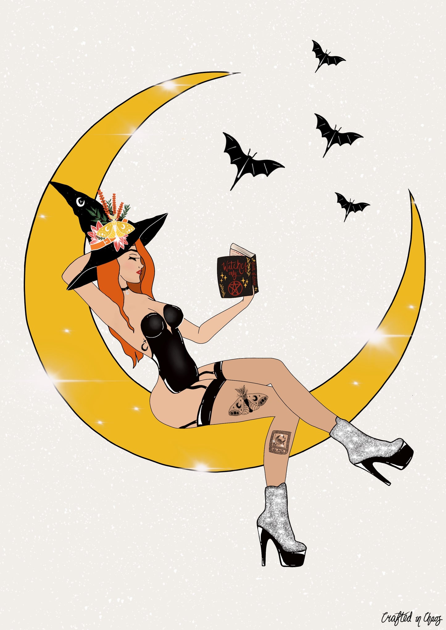 Witch in The Moon - A4 Print