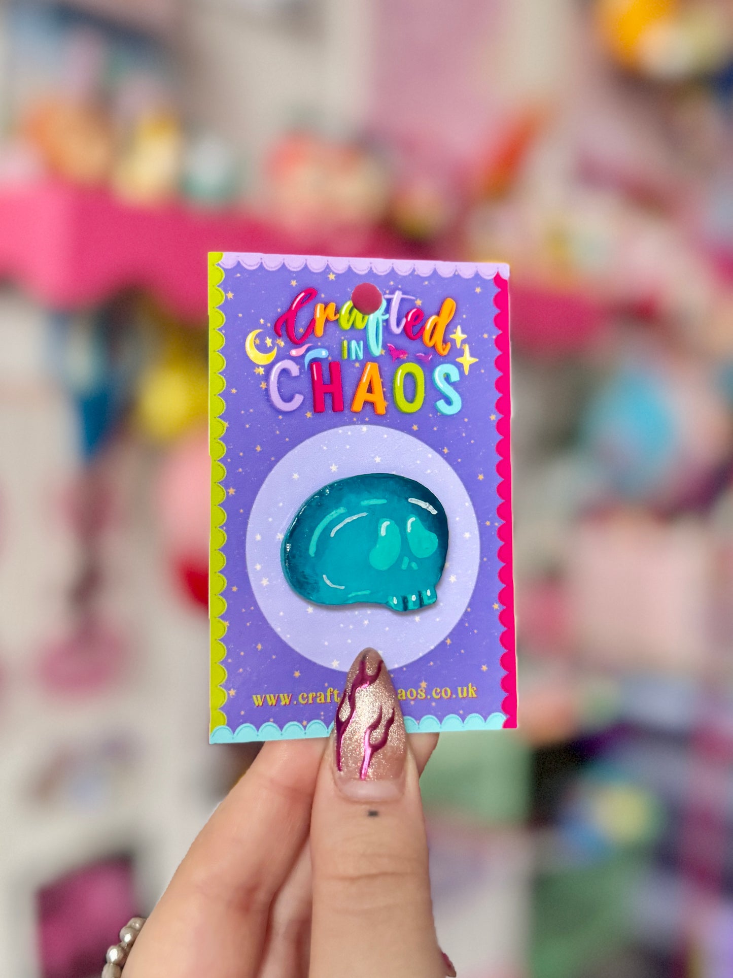 Teal Skull - Clay Pin