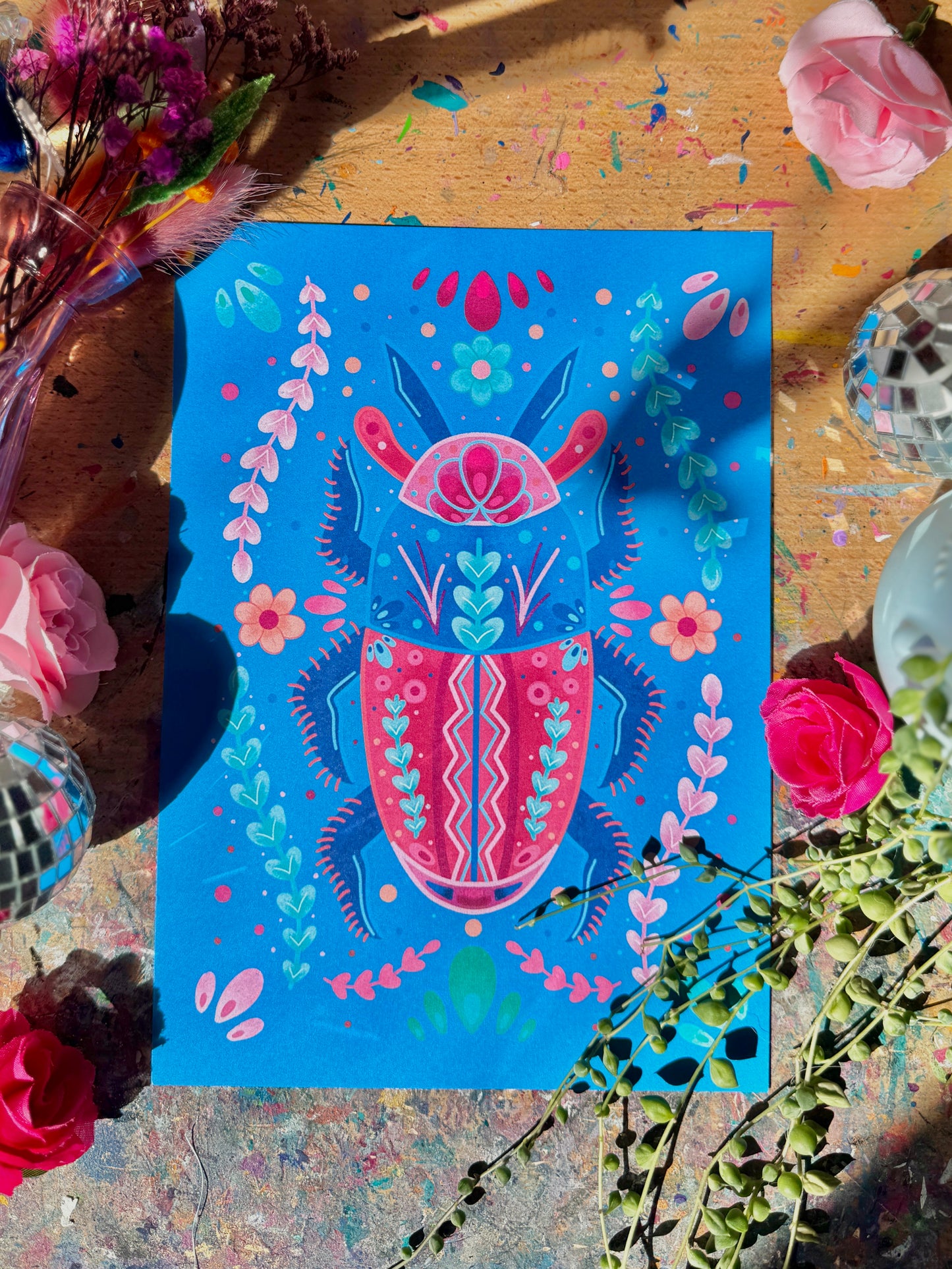 Blue & Pink Beetle Print