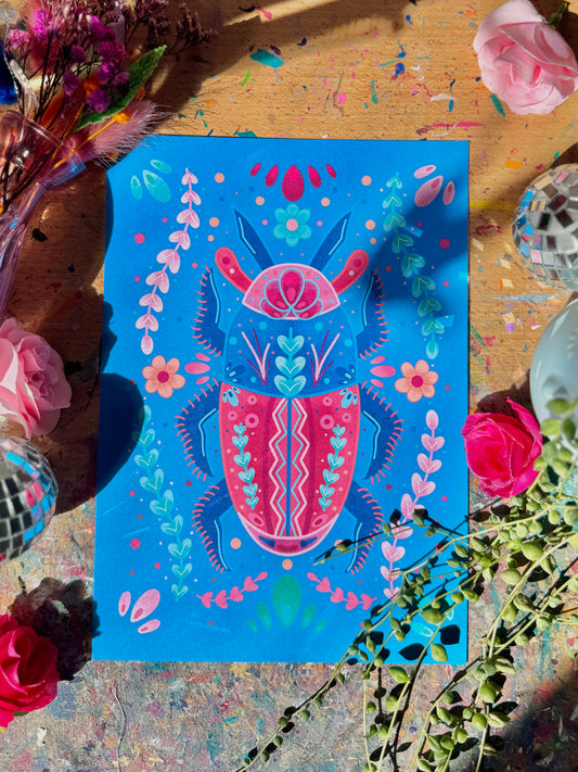 Blue & Pink Beetle Print