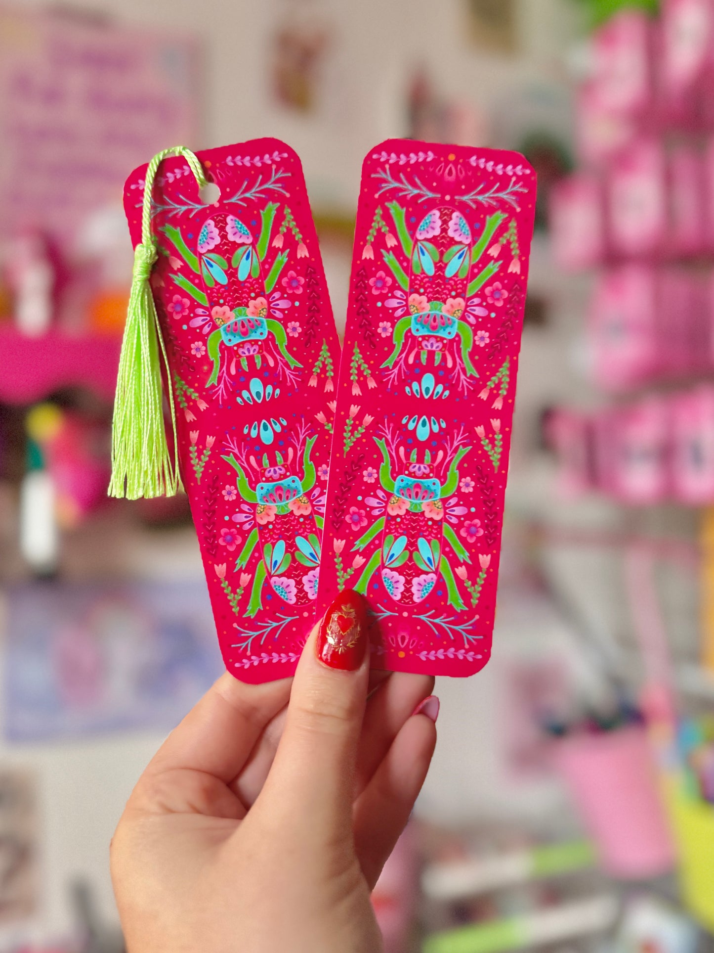 Pink and Green Beetle Bookmark