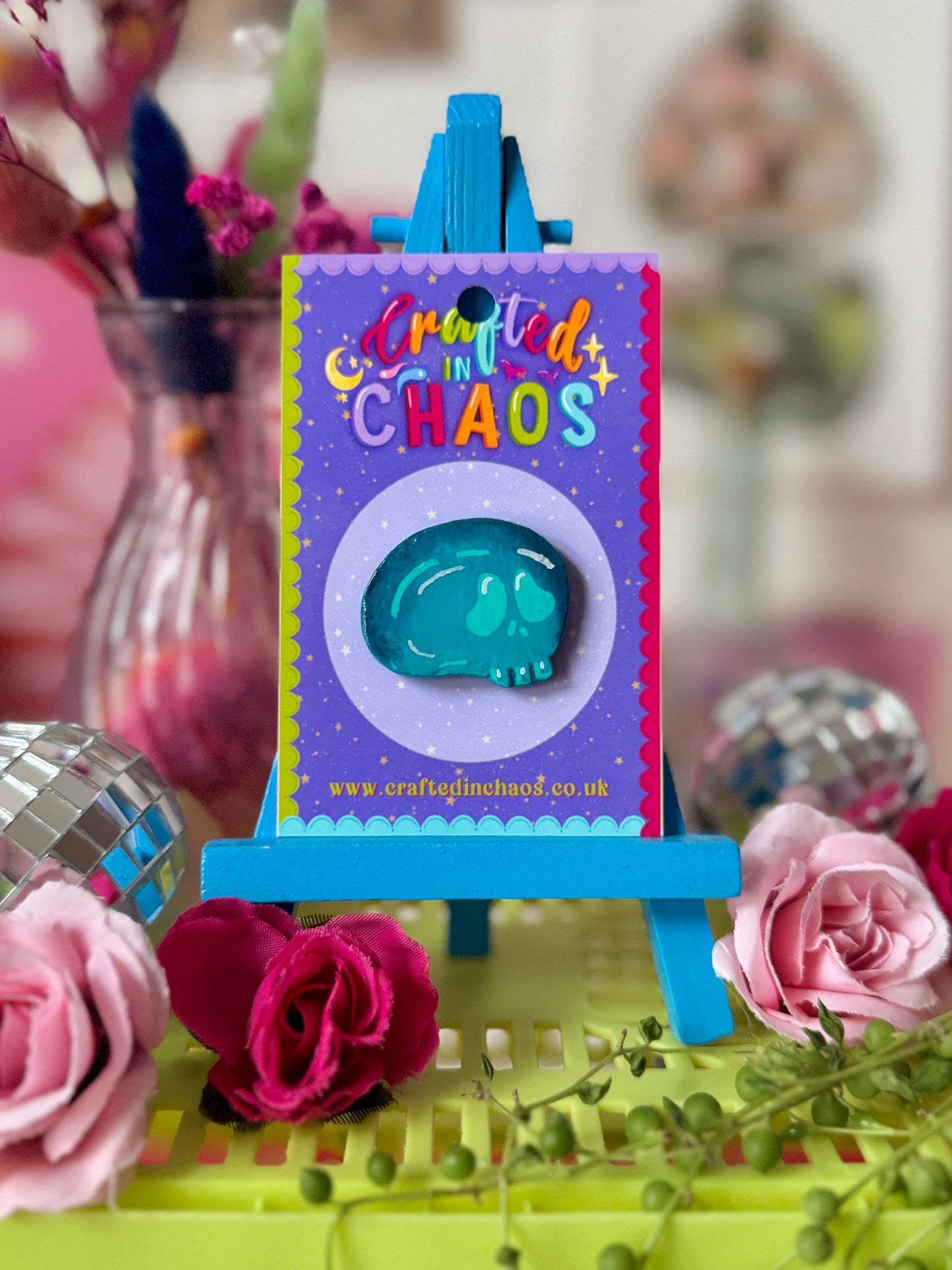 Teal Skull - Clay Pin