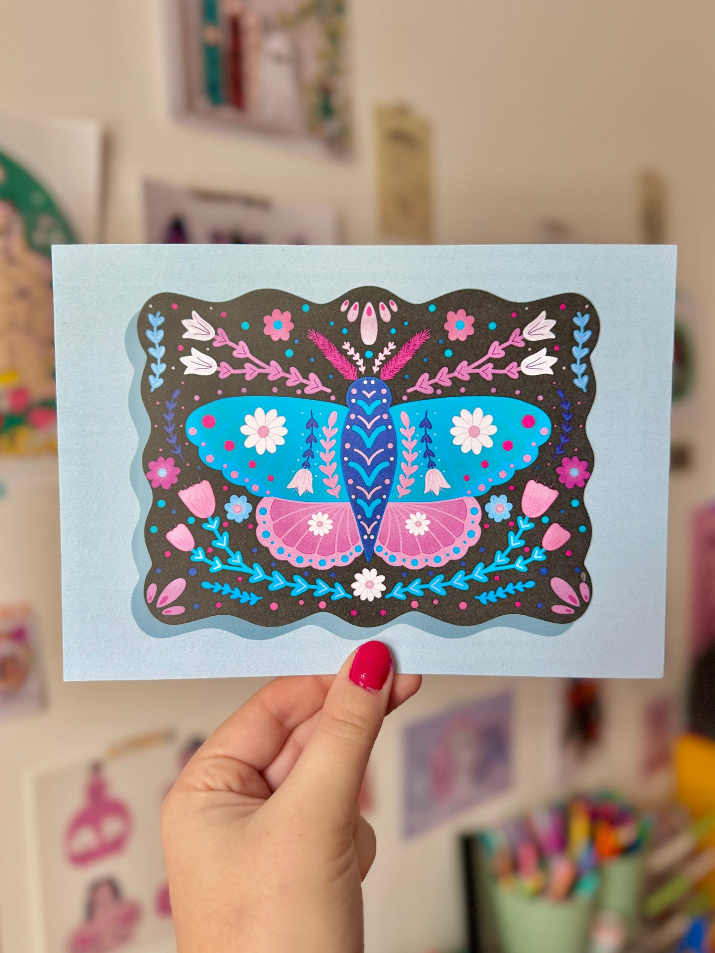 Teal Moth on Plaque Print