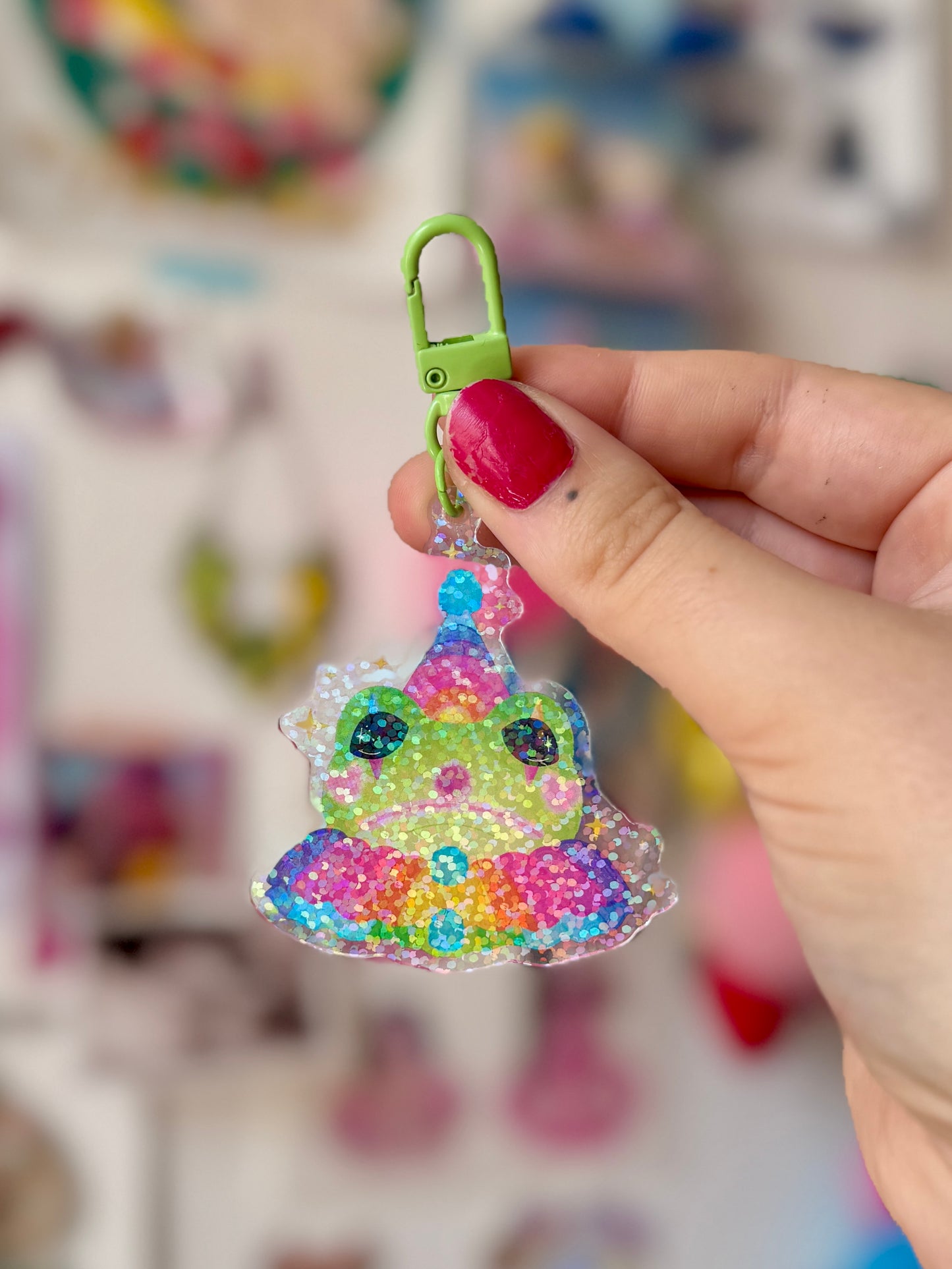 Clown Frog Glitter Acrylic Keyring