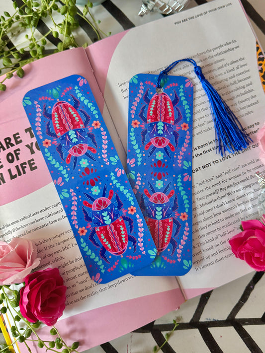Blue and Pink Beetle Bookmark