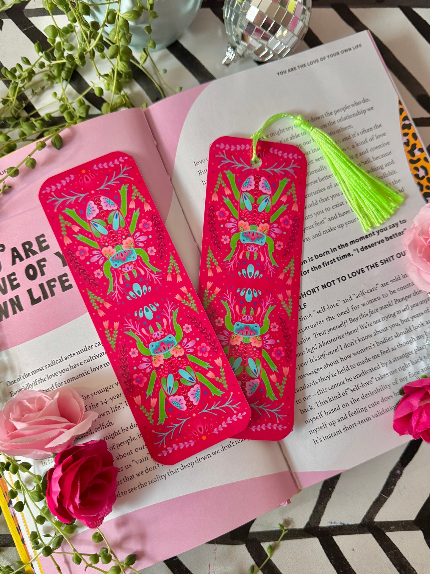 Pink and Green Beetle Bookmark