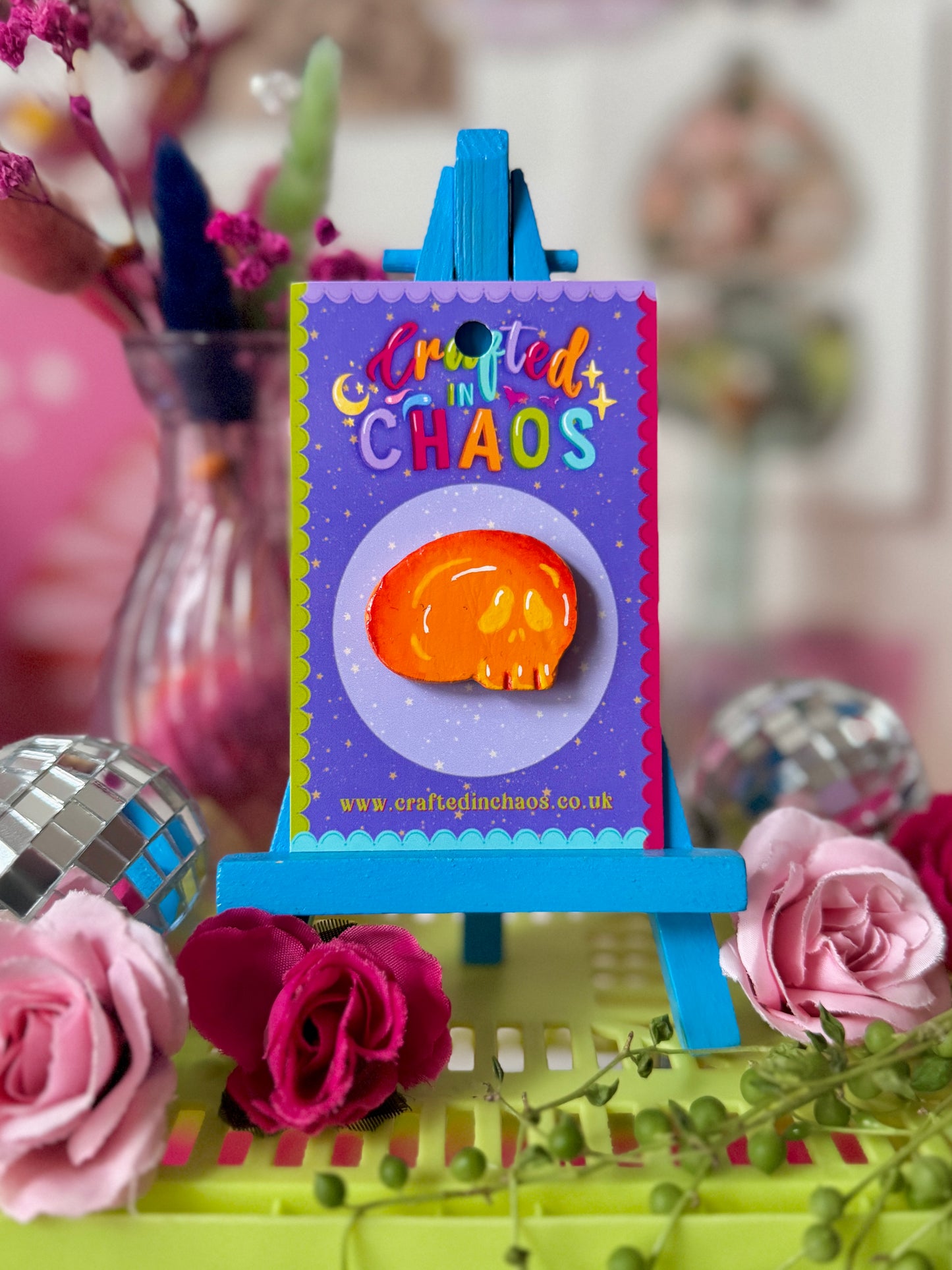 Orange Skull - Clay Pin