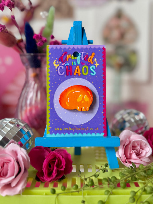 Orange Skull - Clay Pin