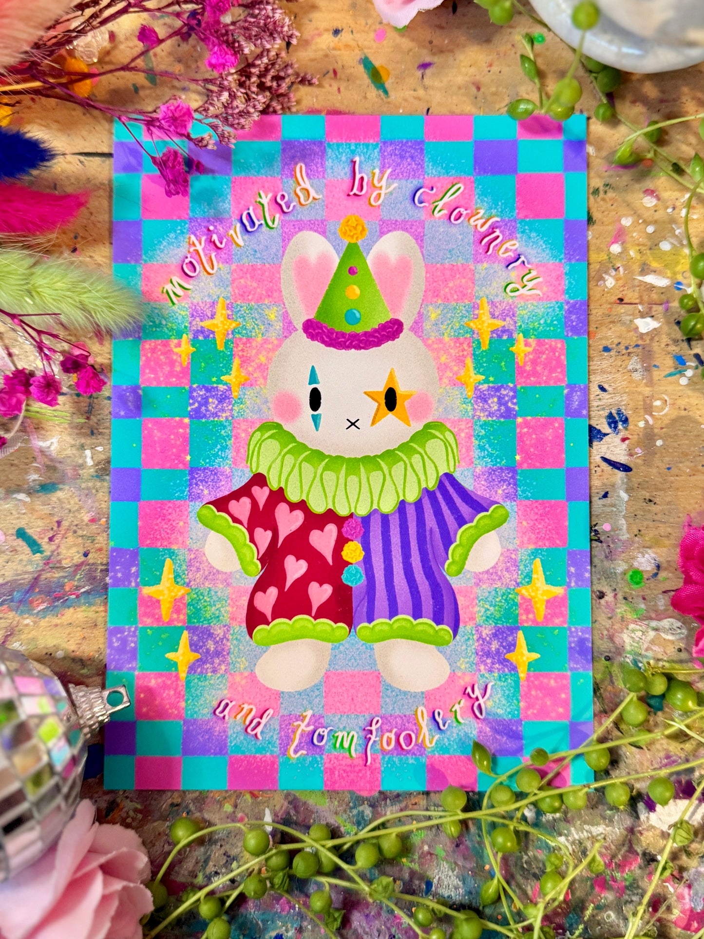 Clown Miffy (Checkerboard) - A6 Postcard