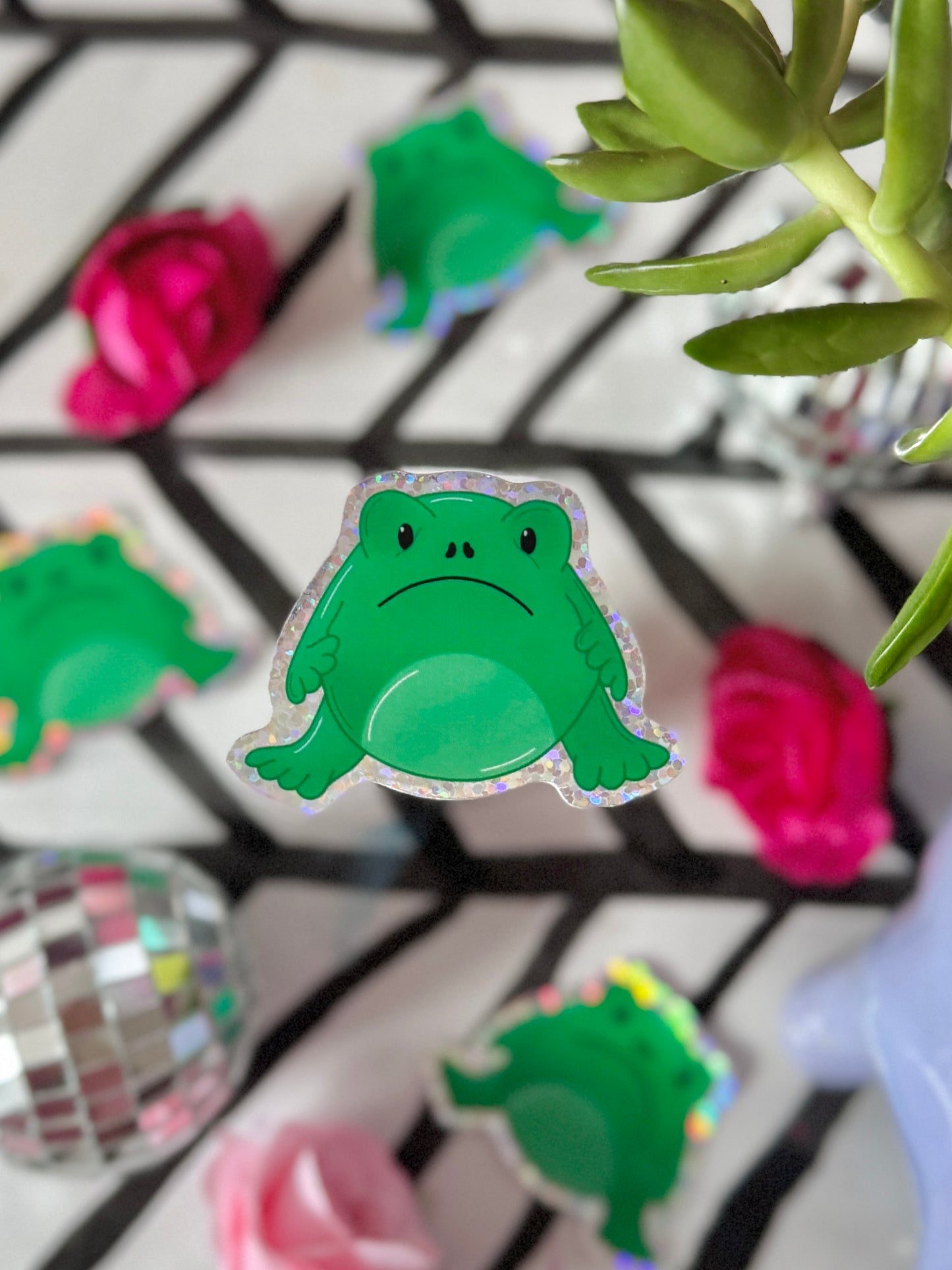 Grumpy Frog Holo Sticker