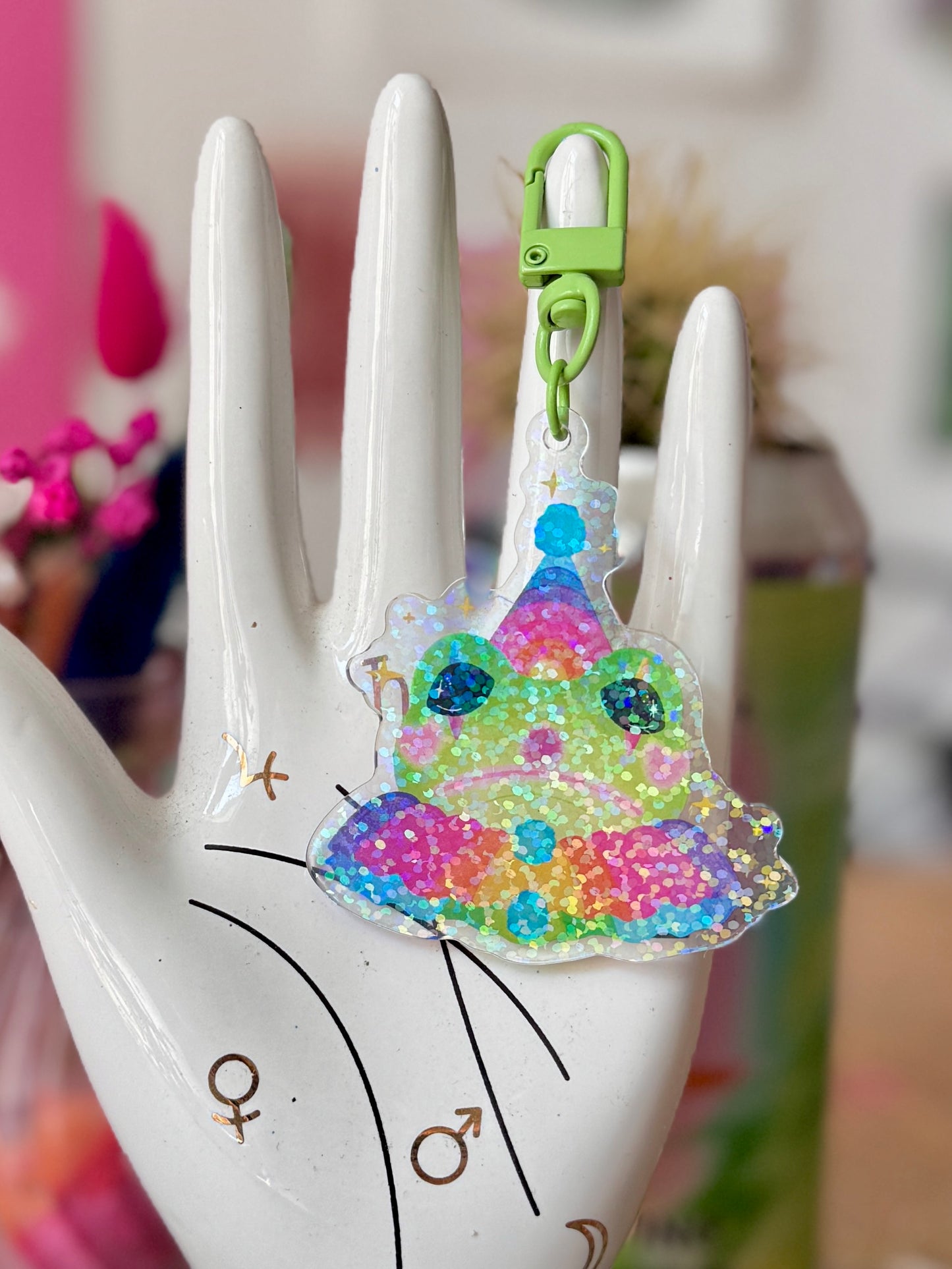 Clown Frog Glitter Acrylic Keyring