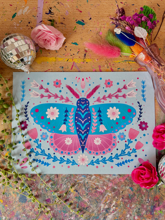 Teal Moth Print