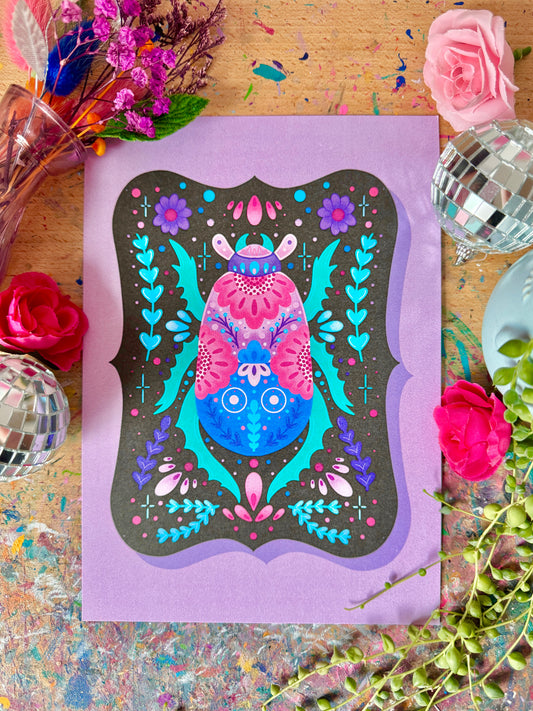 Purple Beetle on Plaque Print