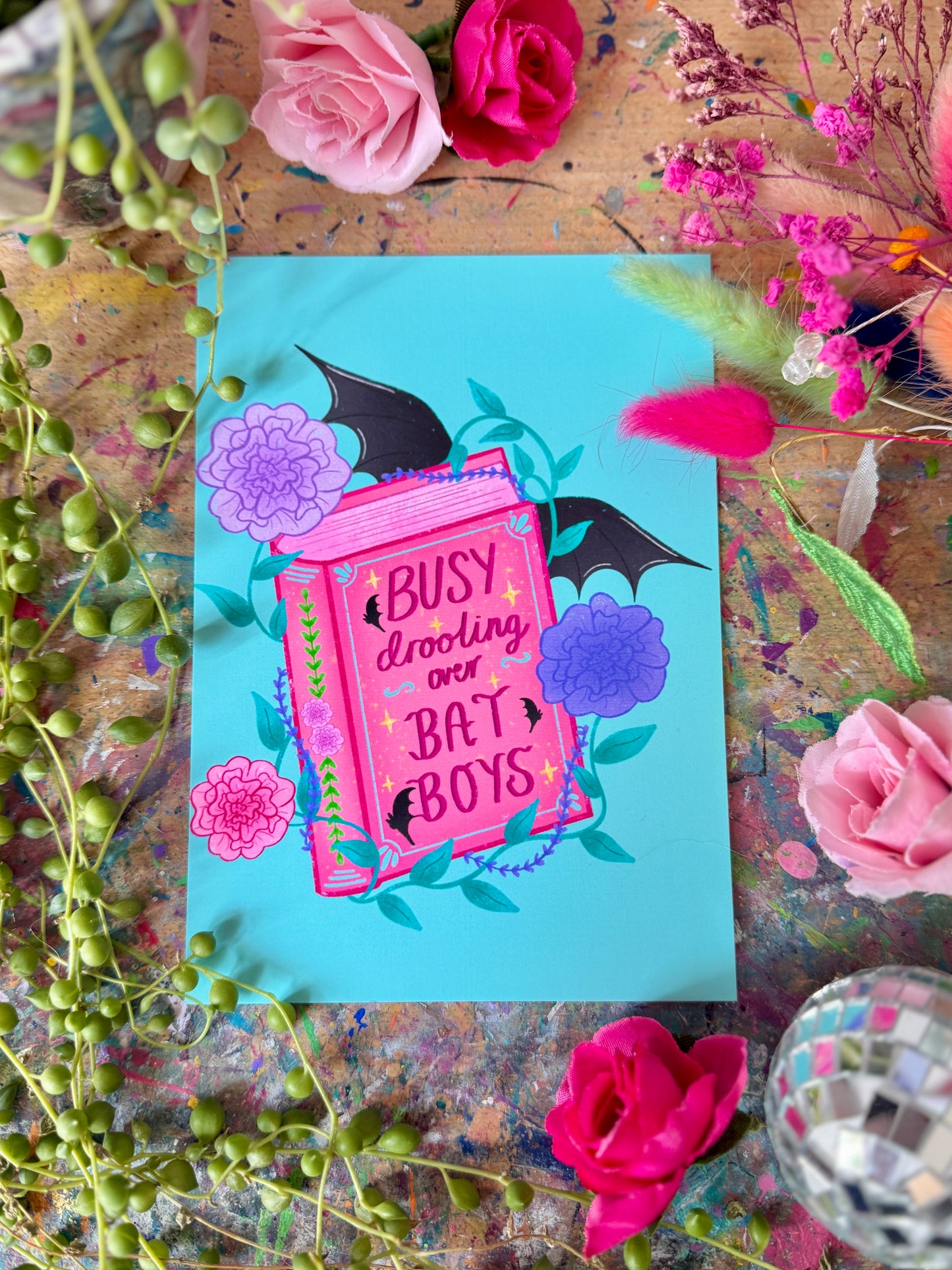 Busy Drooling over Bat Boys - A6 Postcard