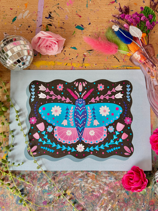Teal Moth on Plaque Print