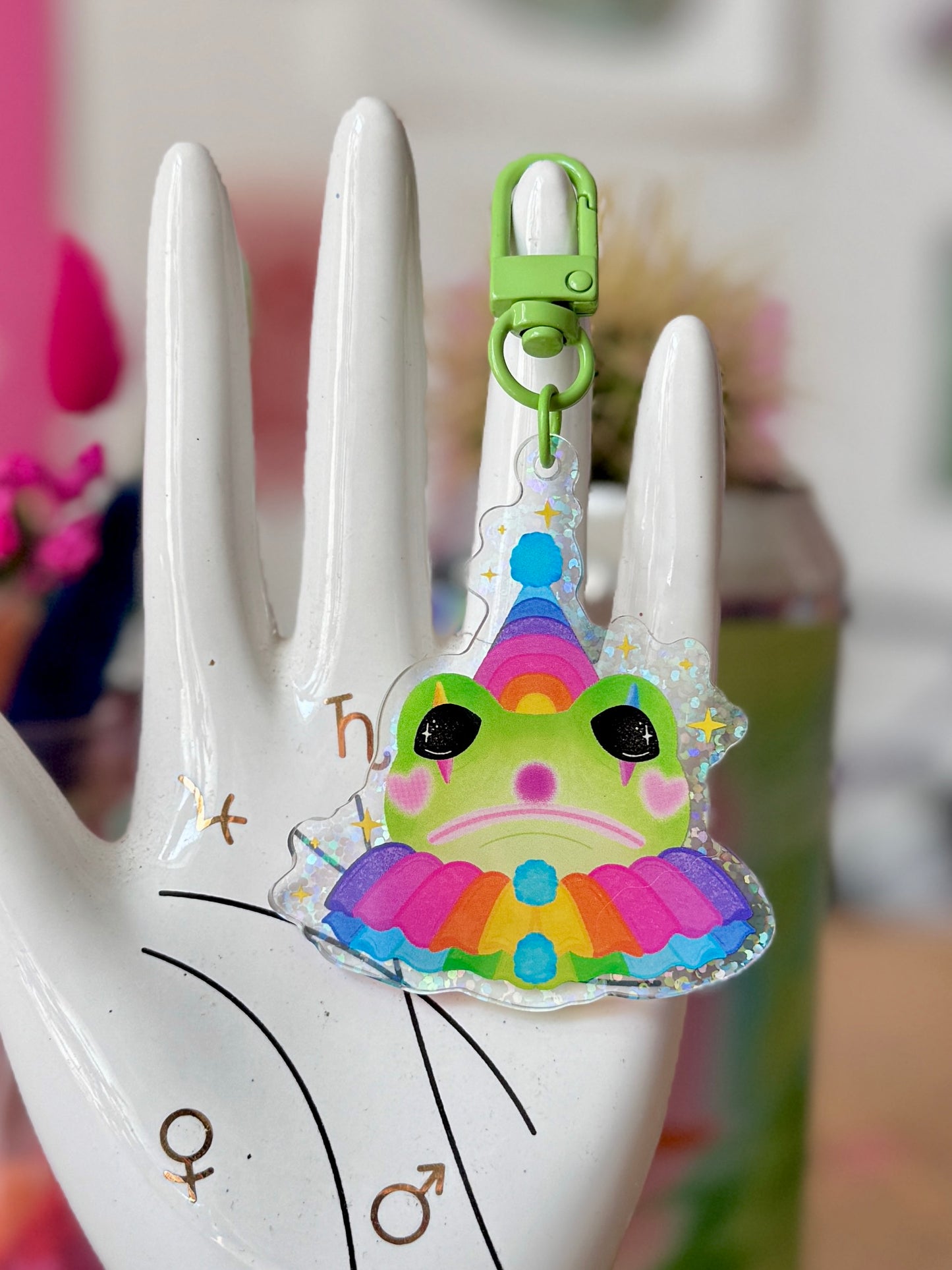Clown Frog Glitter Acrylic Keyring
