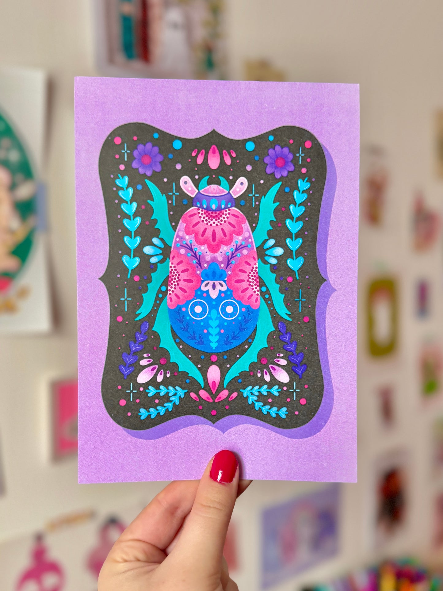 Purple Beetle on Plaque Print