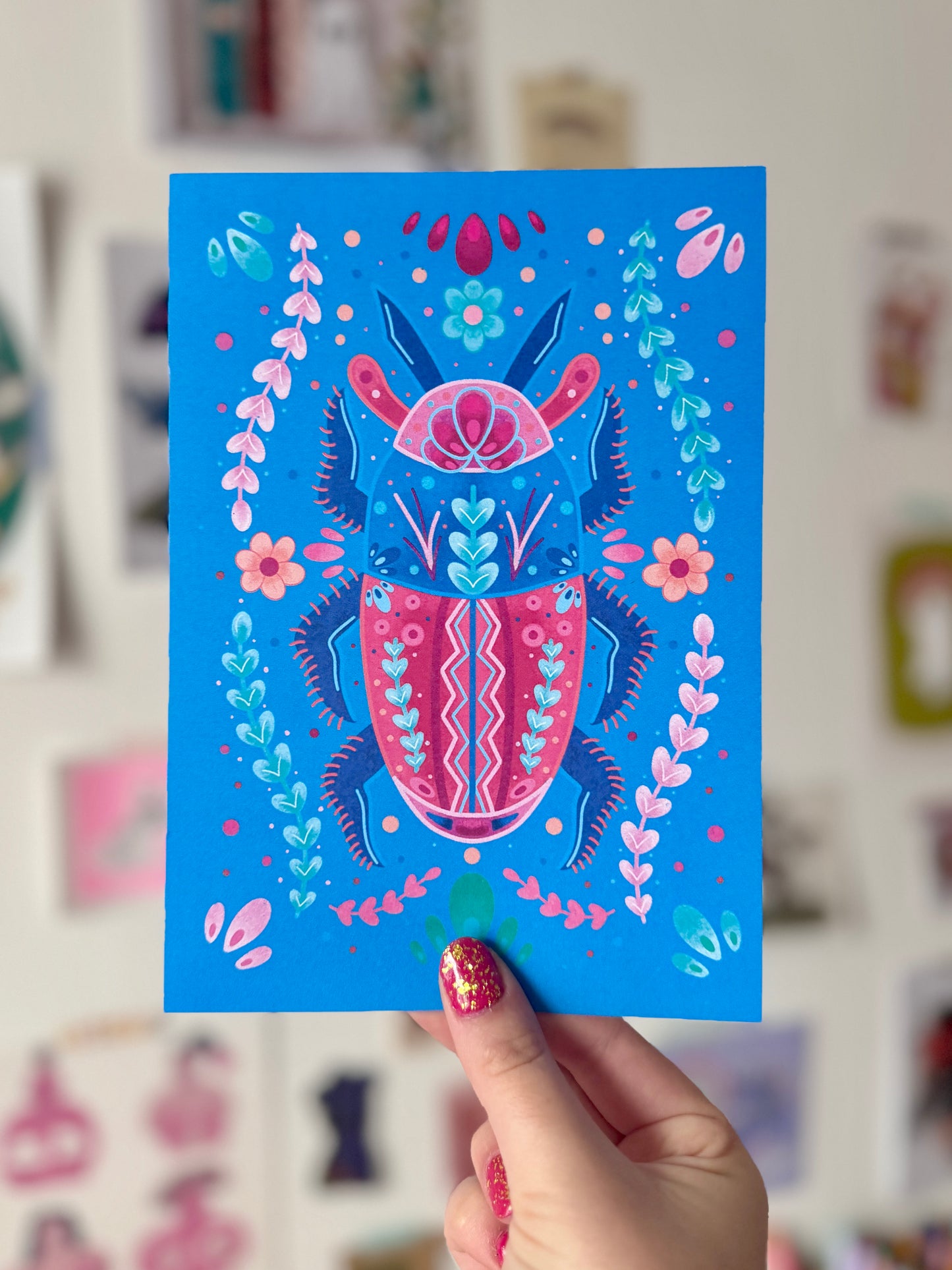 Blue & Pink Beetle Print