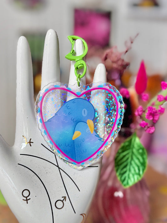 Pigeon Love Glitter Acrylic Keyring
