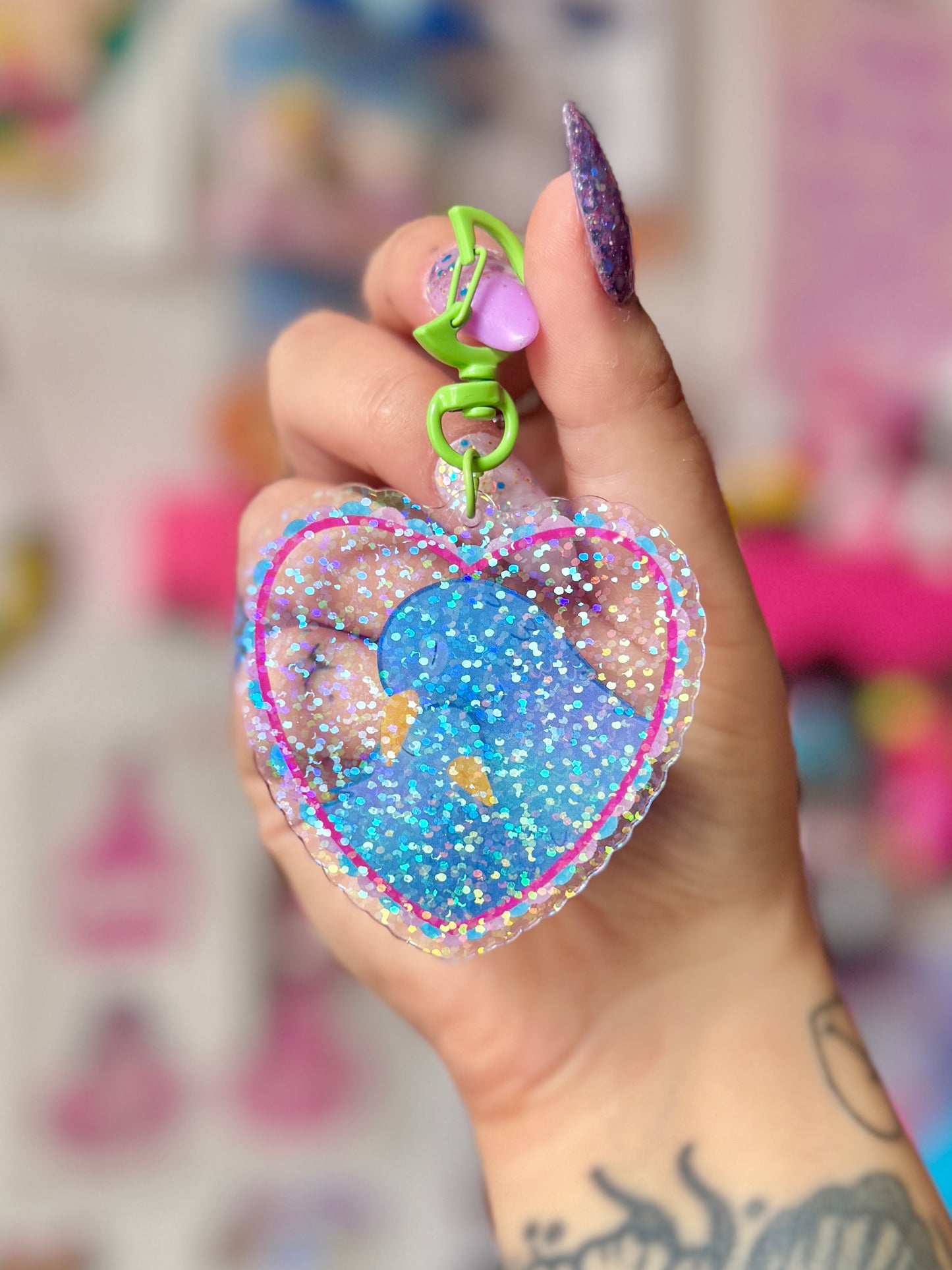 Pigeon Love Glitter Acrylic Keyring