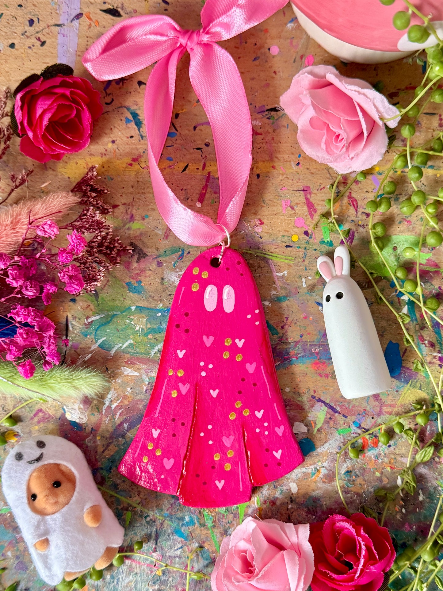 Pink Ghost - Clay Wall Hanging