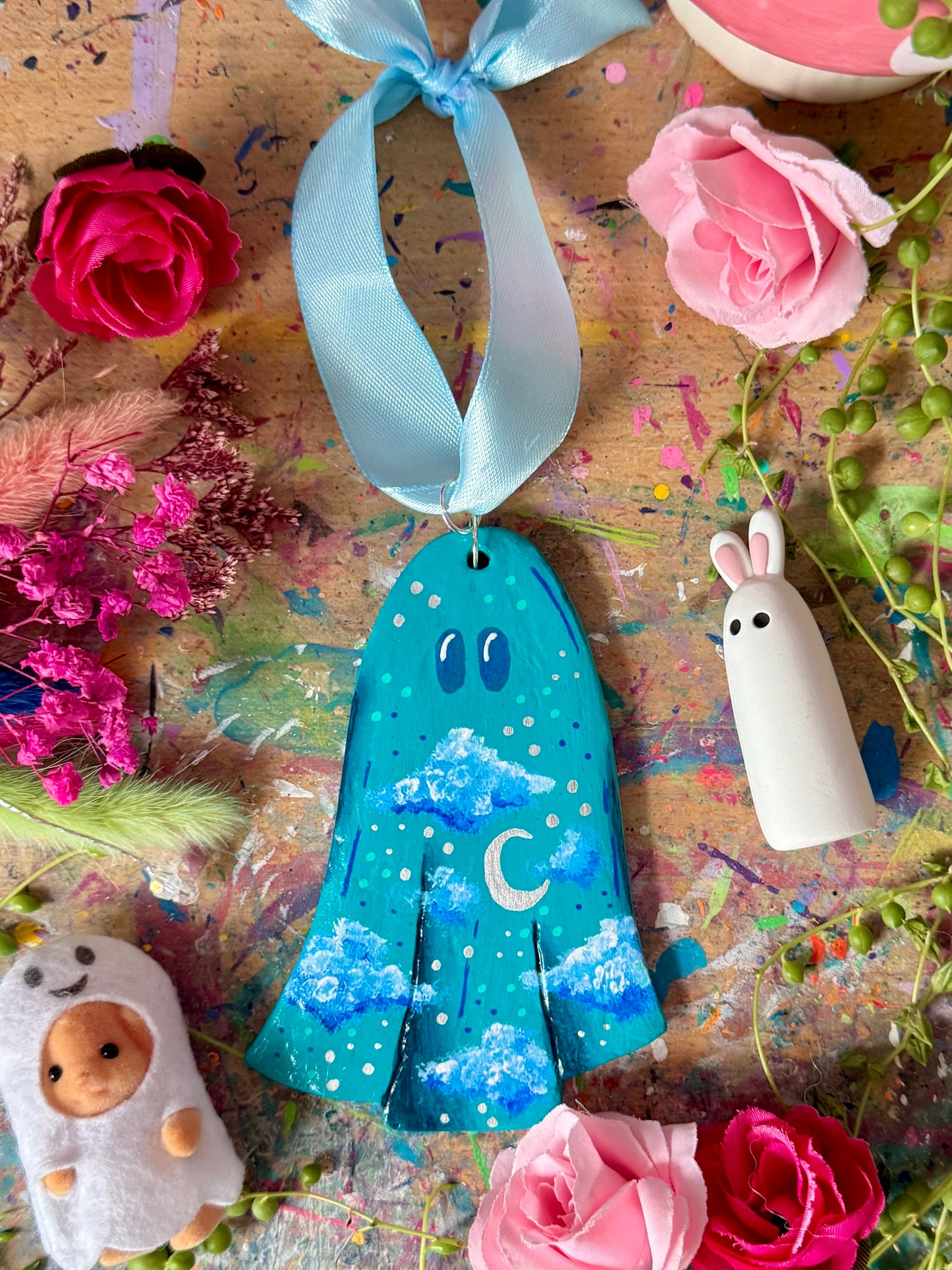 Blue Skies Ghost - Clay Wall Hanging