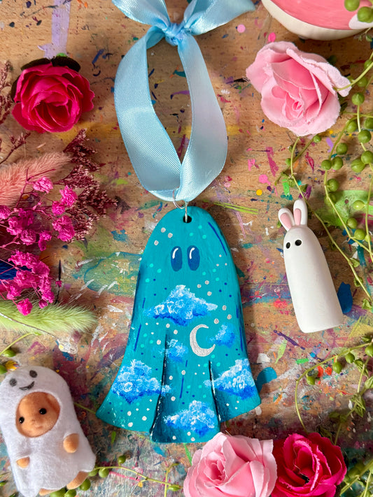 Blue Skies Ghost - Clay Wall Hanging