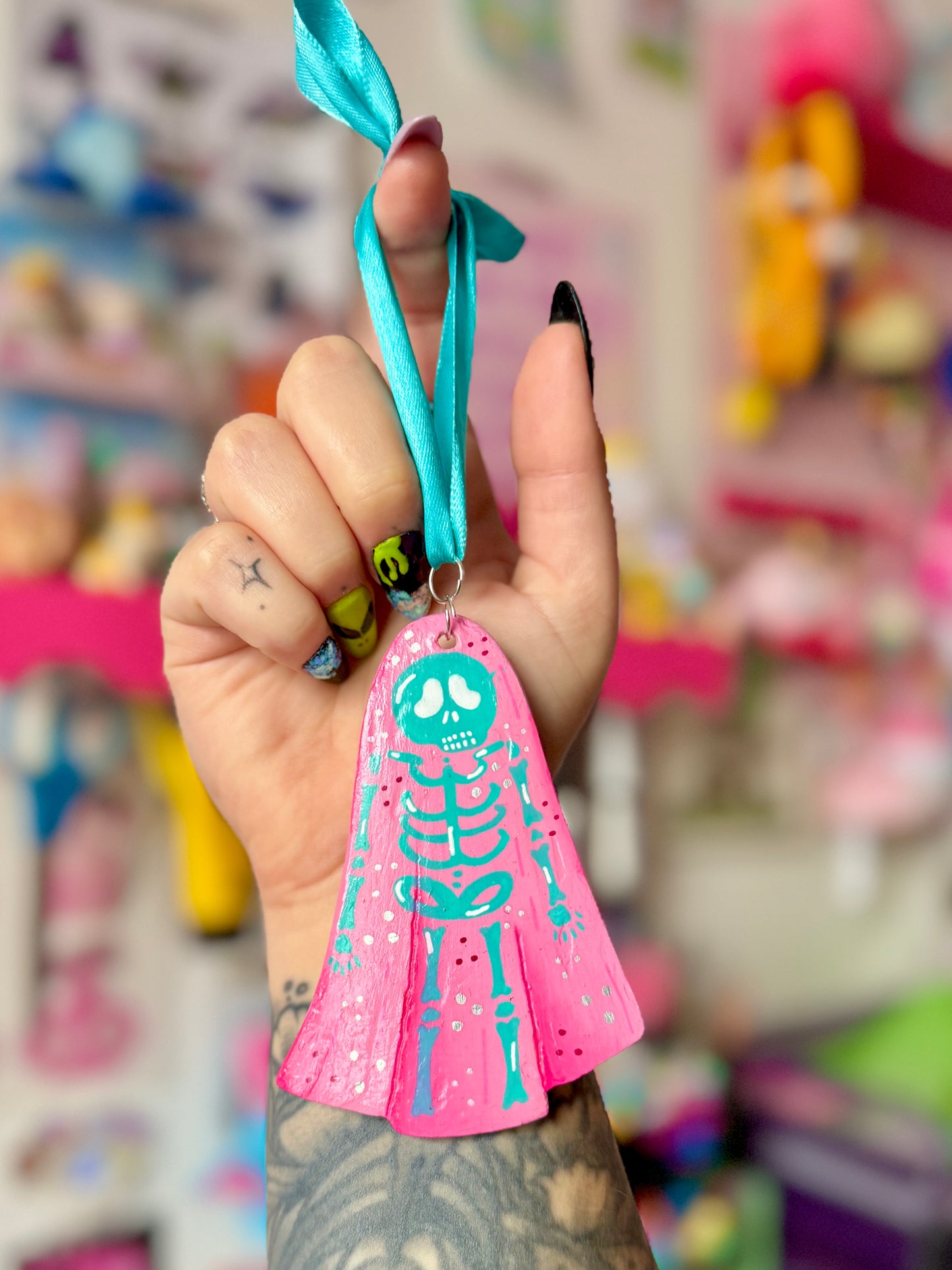 Pink Skeleton Ghost - Clay Wall Hanging