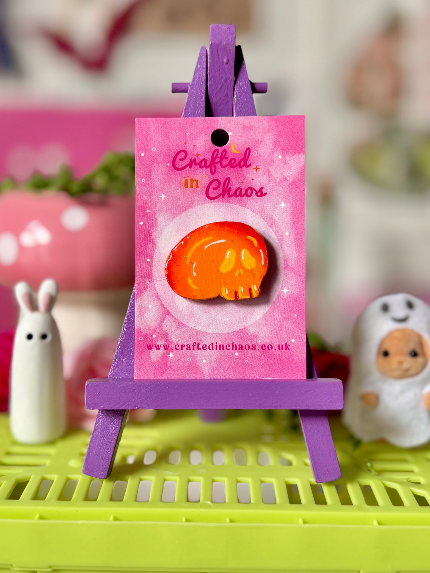 Orange Skull - Clay Pin