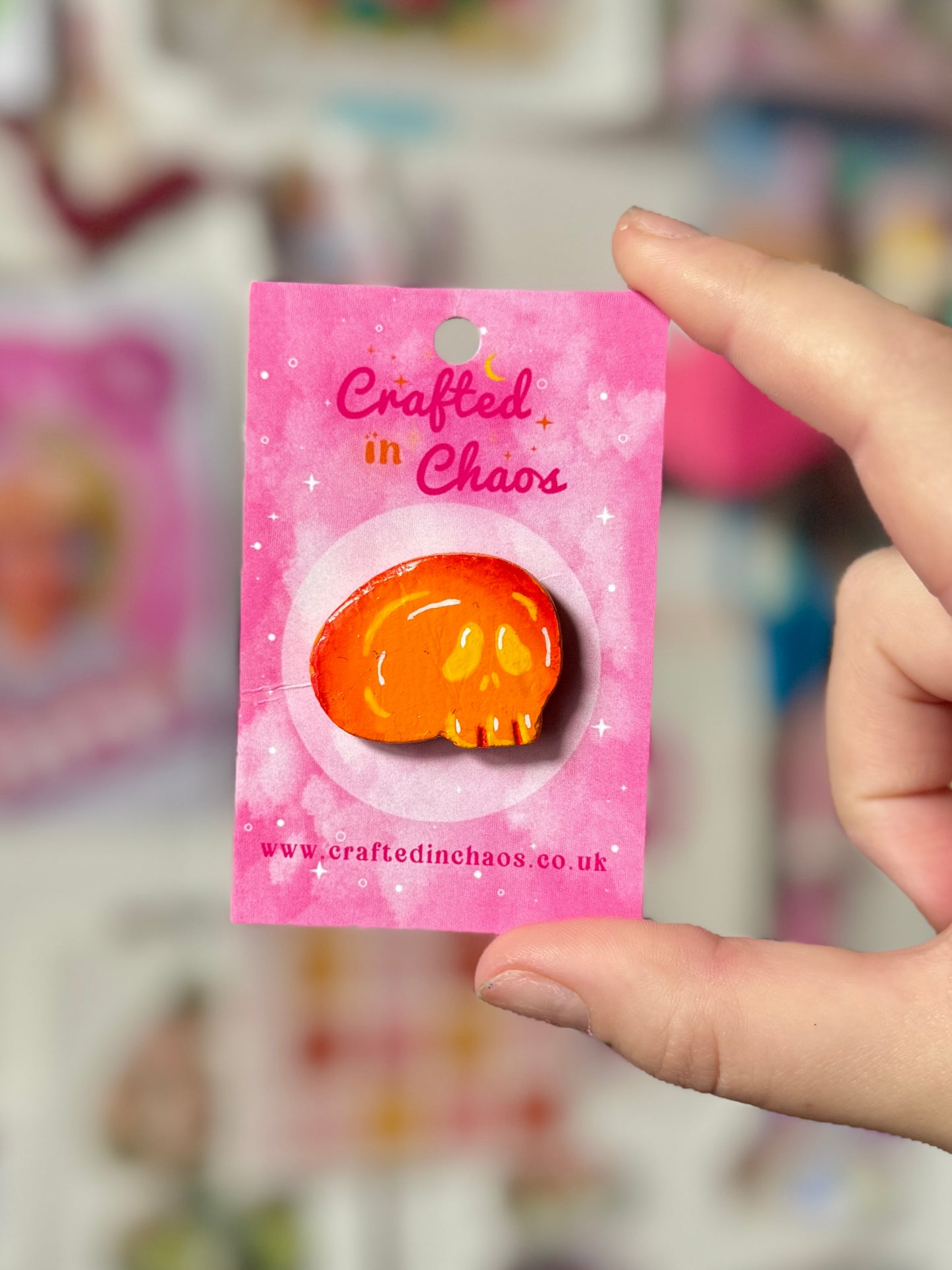 Orange Skull - Clay Pin