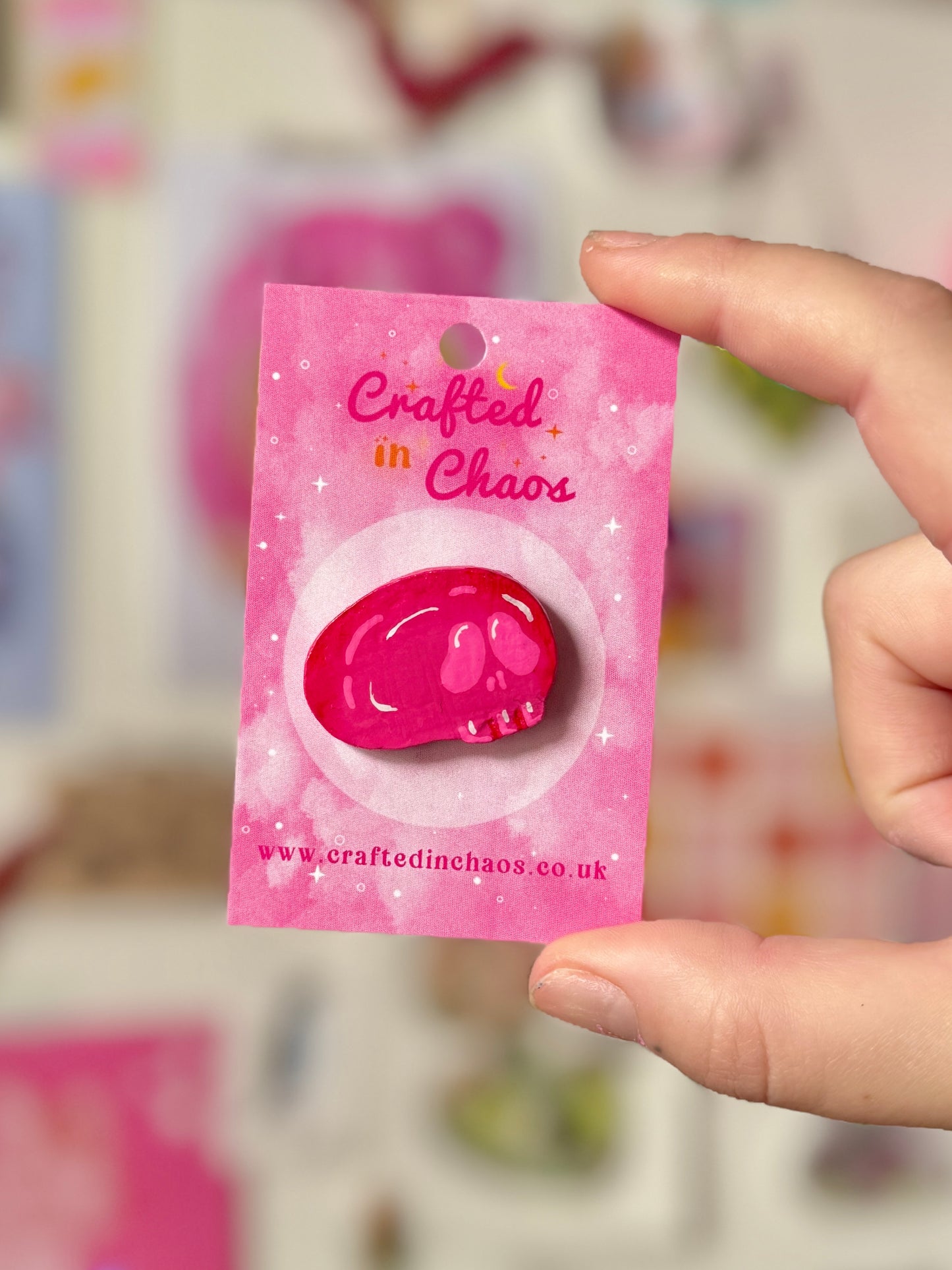 Pink Skull - Clay Pin