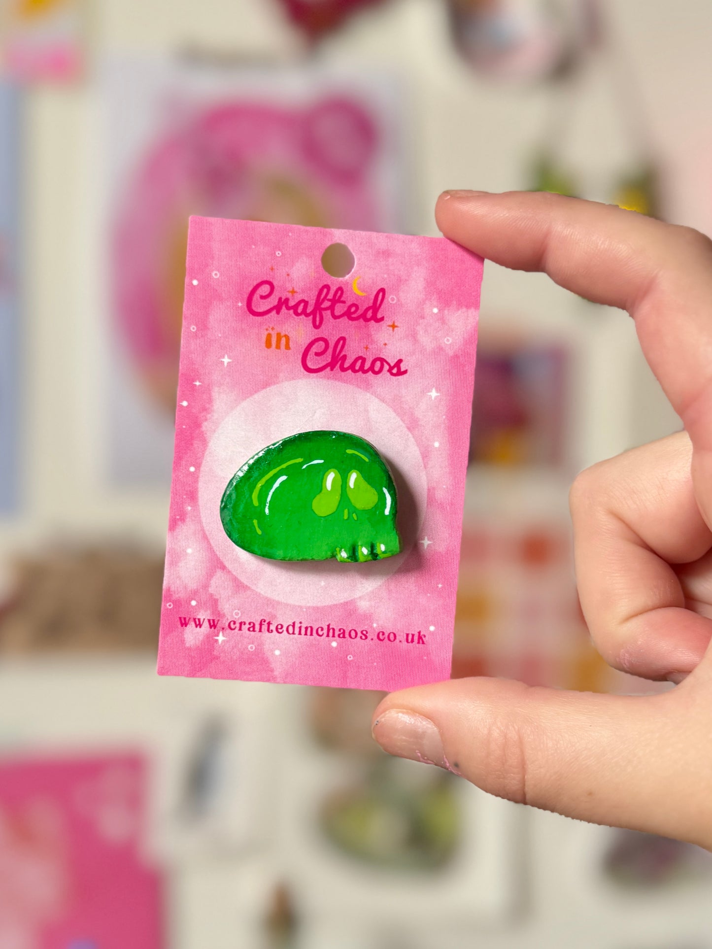 Green Skull - Clay Pin