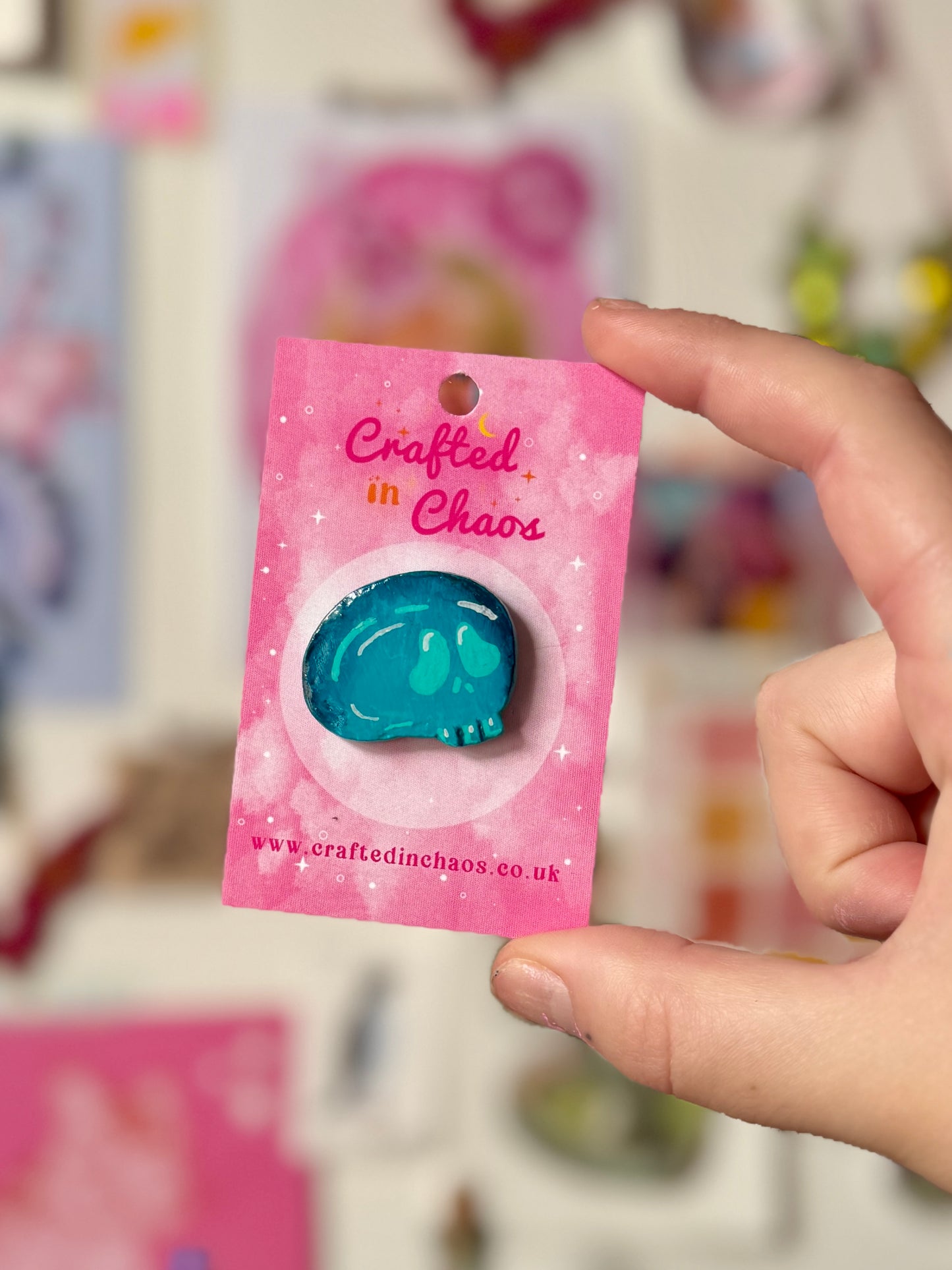 Teal Skull - Clay Pin