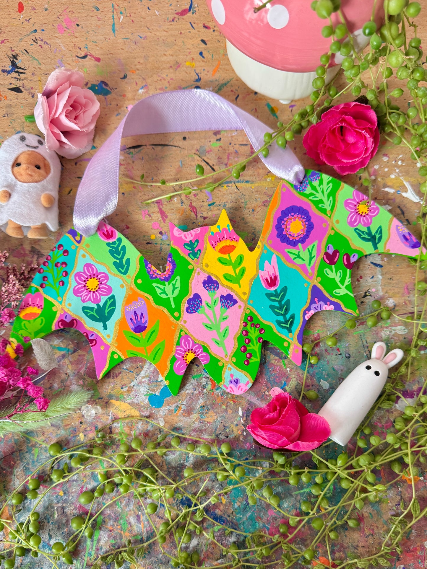 Green Flower Bat - Wall Hanging