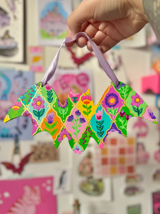Green Flower Bat - Wall Hanging