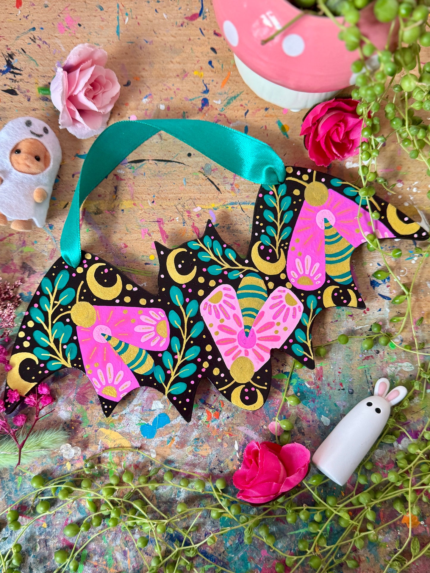 Black Floral Bat - Wall Hanging