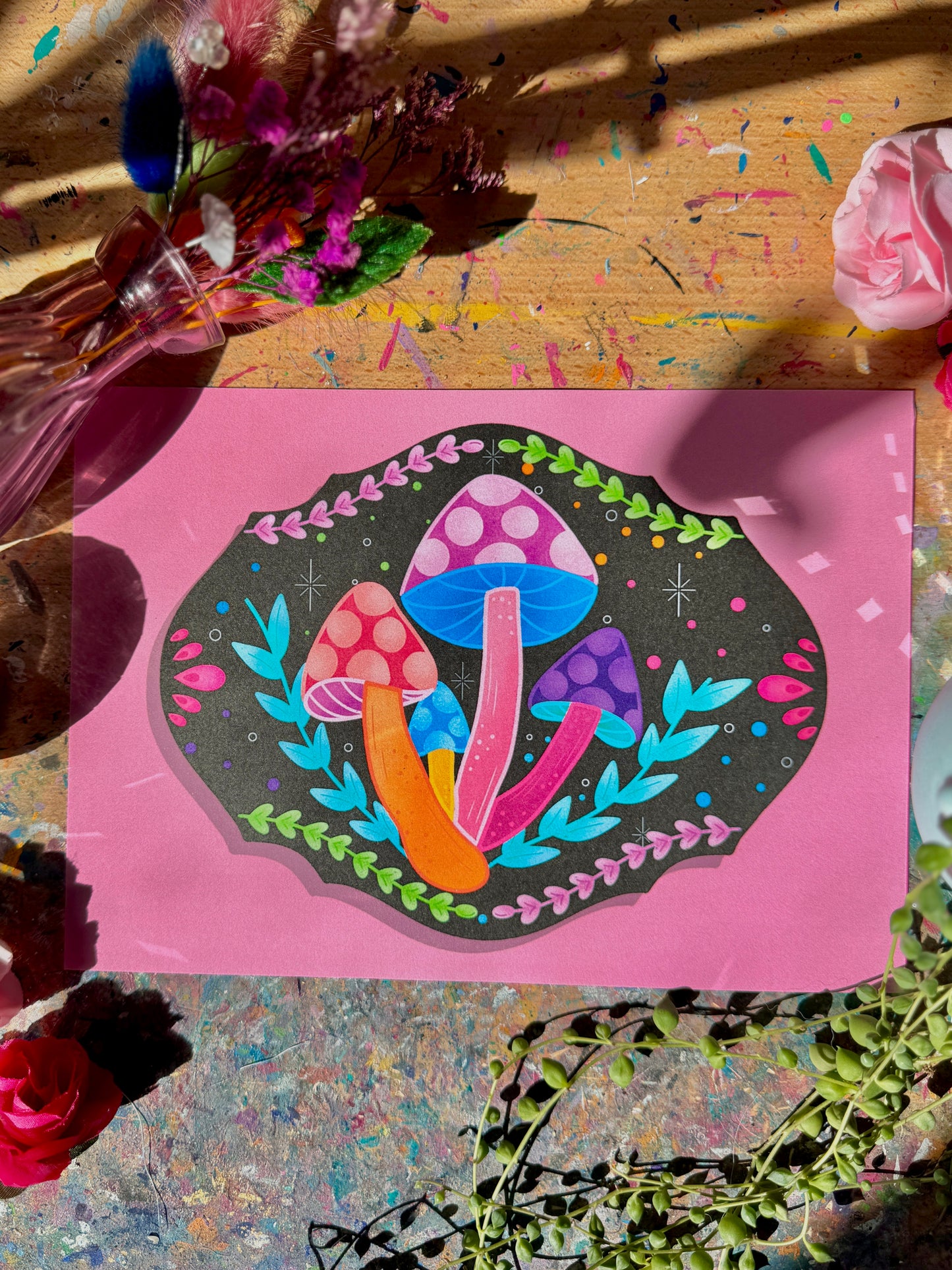 Mushrooms on Plaque - A5 Print