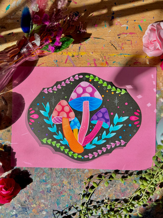 Mushrooms on Plaque - A5 Print