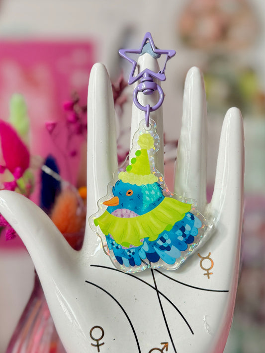 Clown Pigeon - Glitter Acrylic Keyring