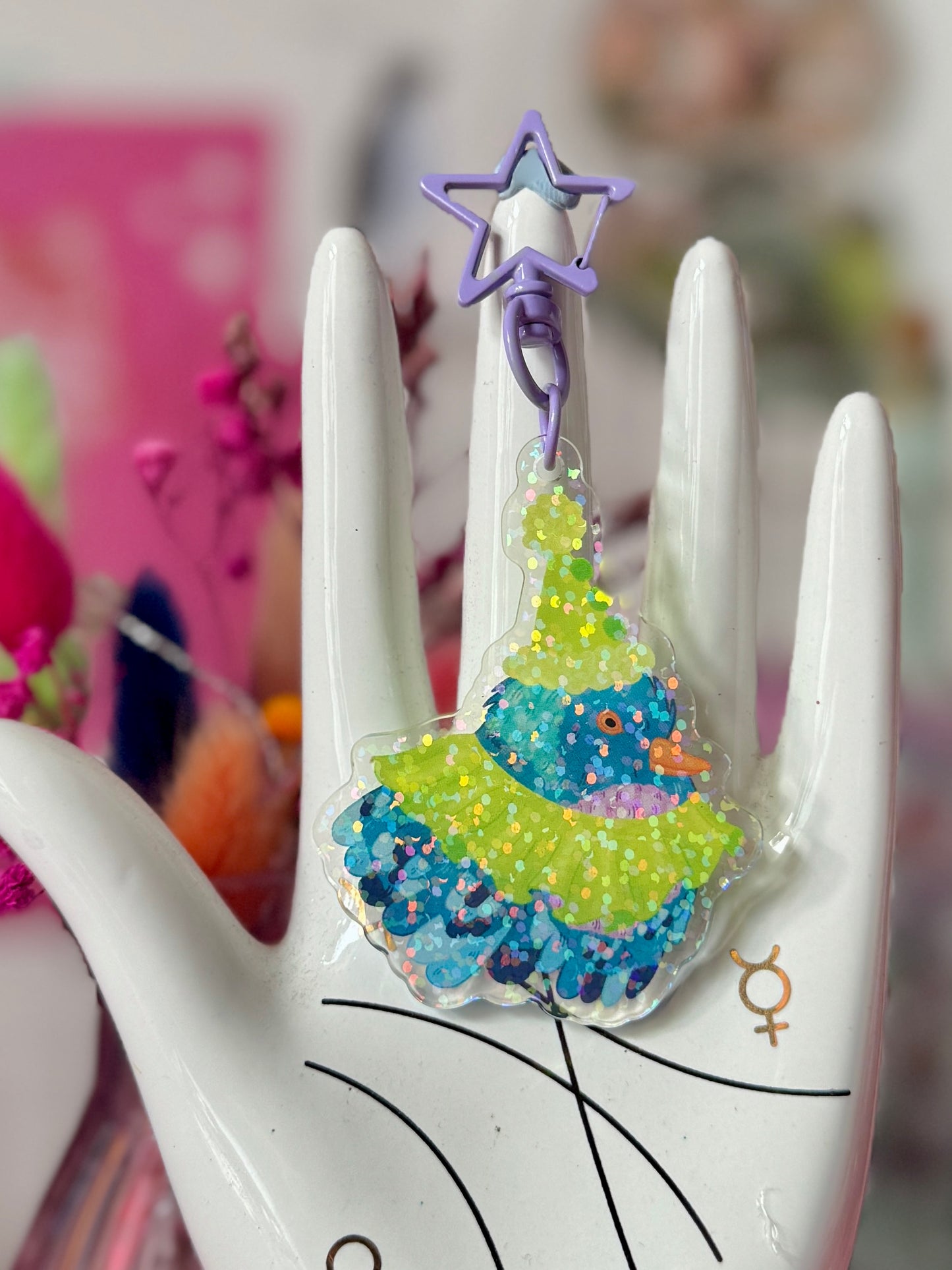 Clown Pigeon - Glitter Acrylic Keyring