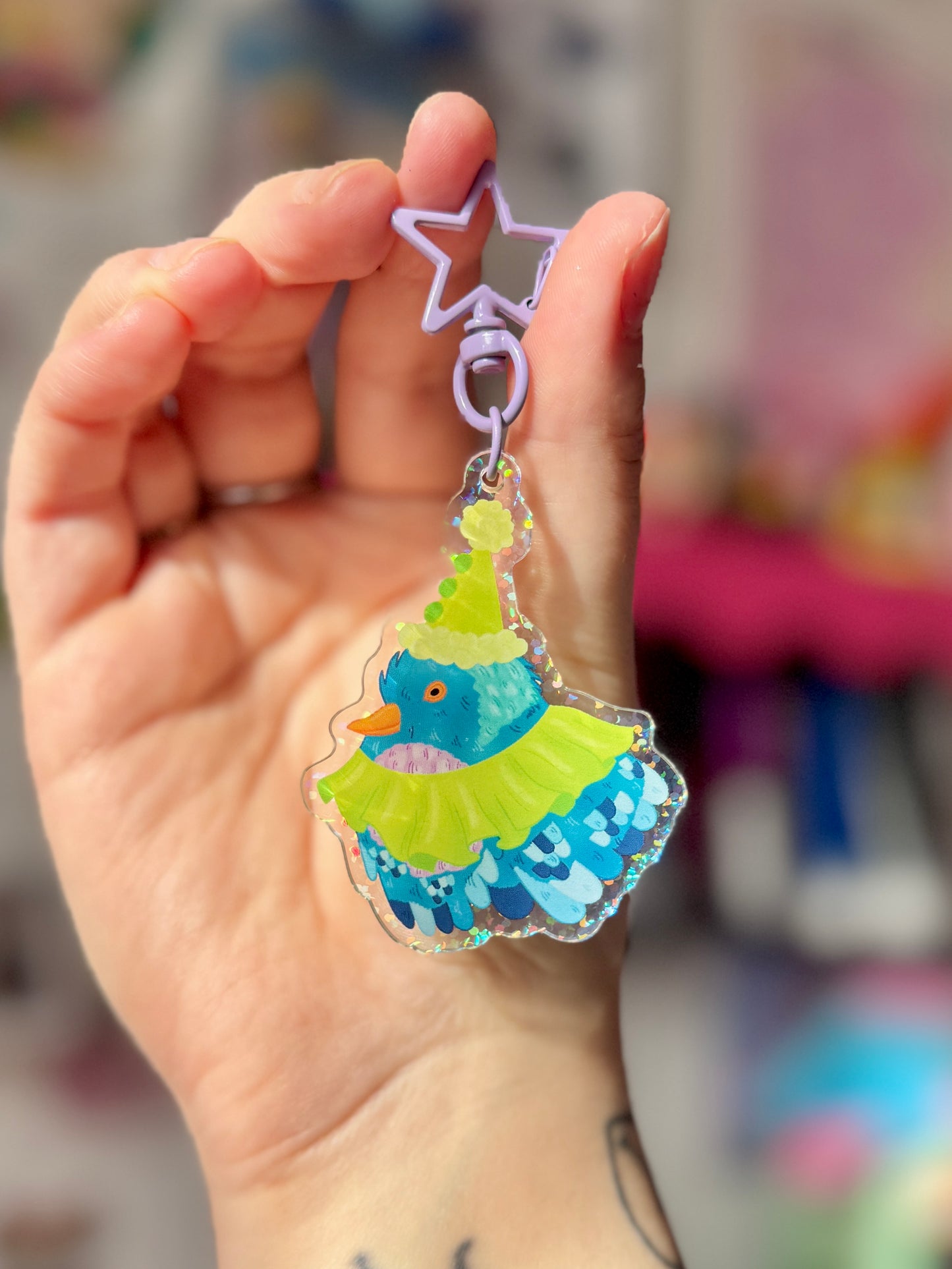 Clown Pigeon - Glitter Acrylic Keyring