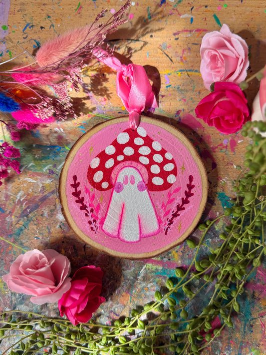 Mushroom Ghost Wood Slice