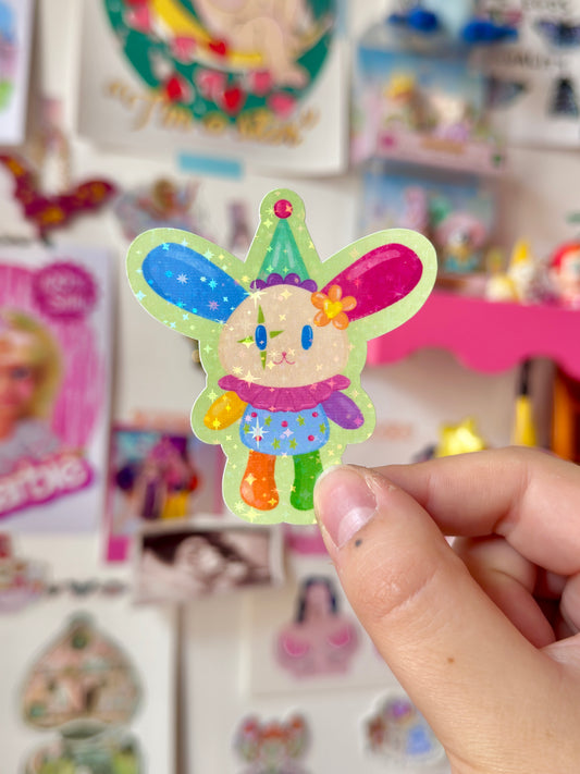 Silly Clown Rainbow Rabbit - Sticker
