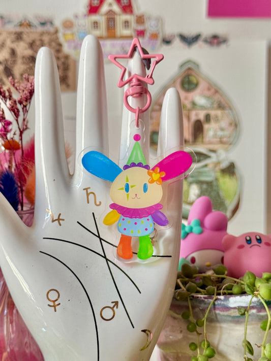 Clown Rainbow Rabbit - Acrylic Keyring